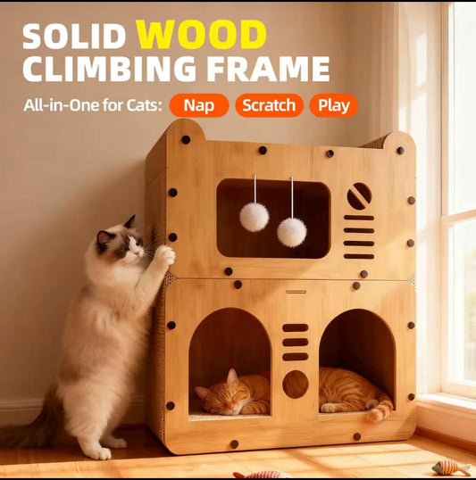 Spacious Multi-Level Cat House Condo with Scratching Boards & Play Balls β Indoor & Outdoor Cat Shelter