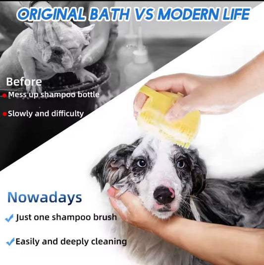 2-in-1 Pet Bathing Brush with Shampoo Dispenser β Soft Silicone Dog & Cat Grooming & Massage Tool