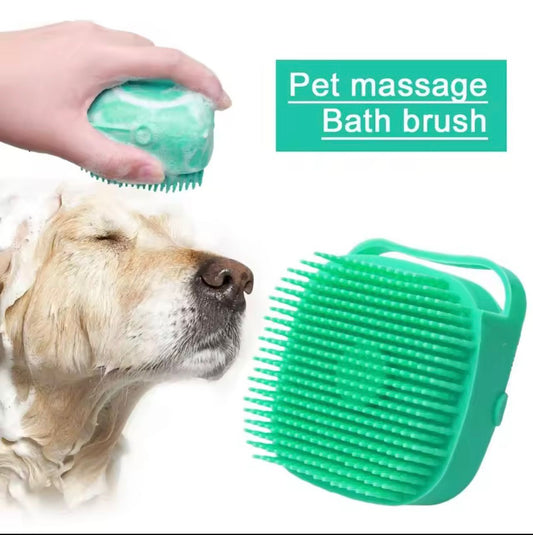 2-in-1 Pet Bathing Brush with Shampoo Dispenser – Soft Silicone Dog & Cat Grooming & Massage Tool