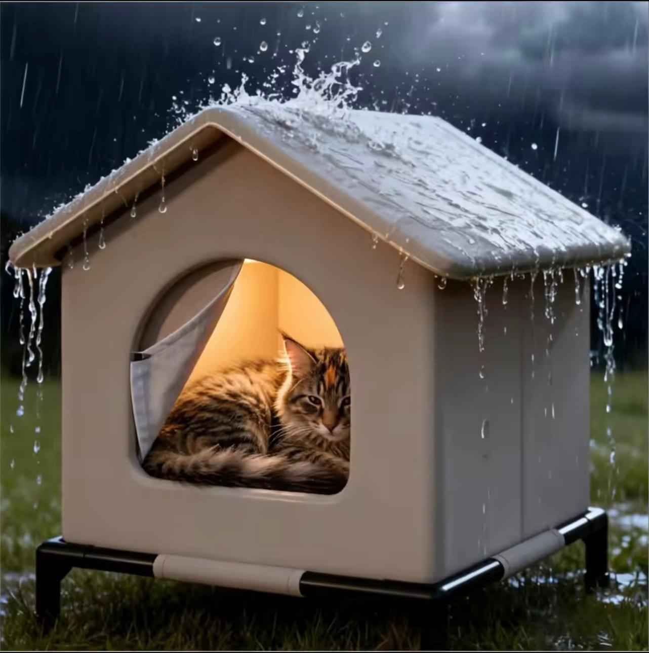 🐱 Waterproof Outdoor Cat House with Cooling Mat – Foldable Pet Shelter for Cats & Small Dogs