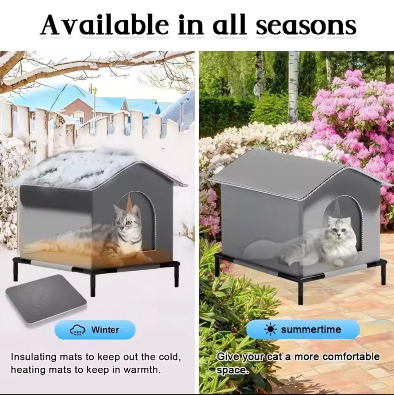 🐱 Waterproof Outdoor Cat House with Cooling Mat – Foldable Pet Shelter for Cats & Small Dogs