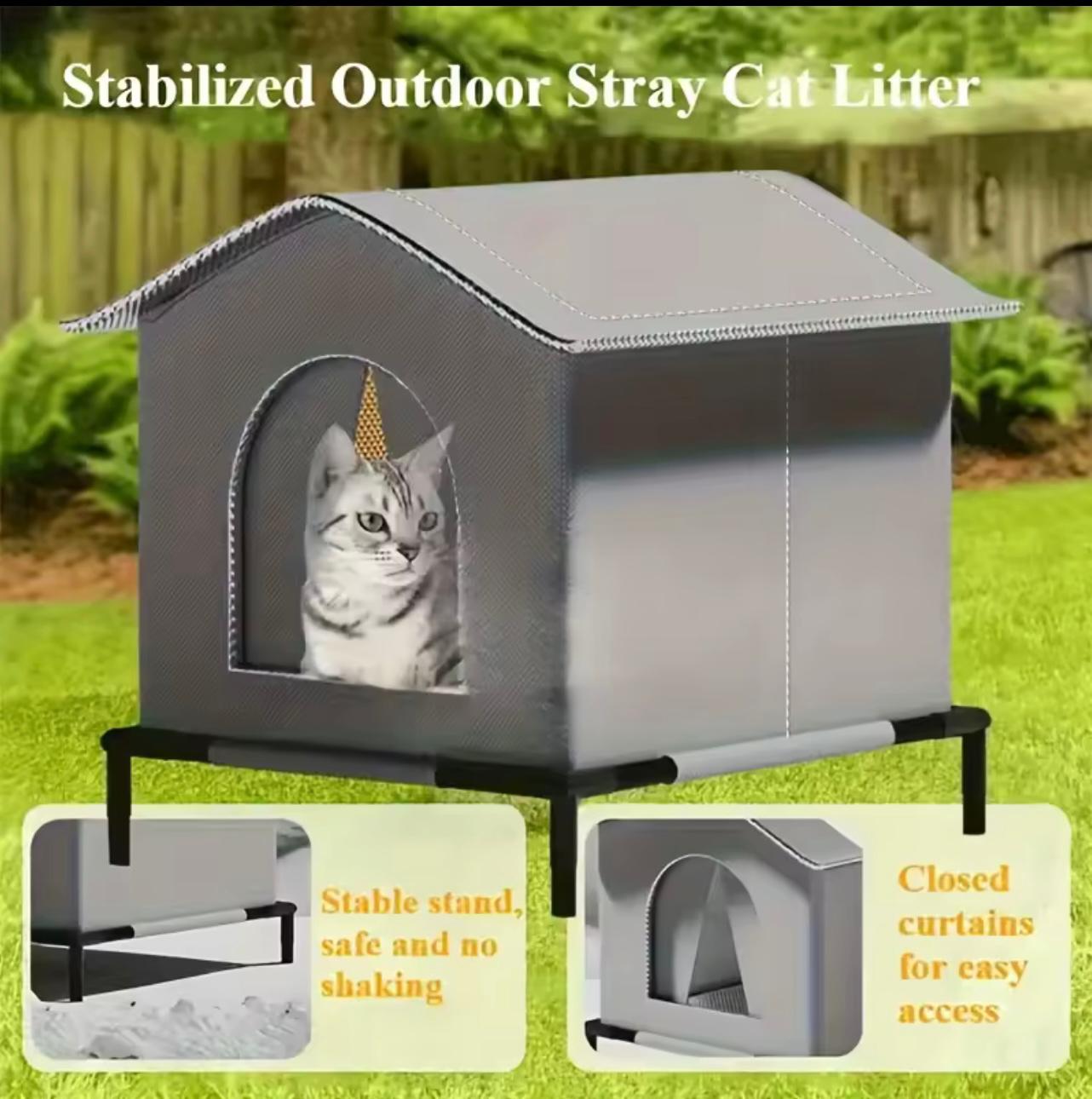 🐱 Waterproof Outdoor Cat House with Cooling Mat – Foldable Pet Shelter for Cats & Small Dogs