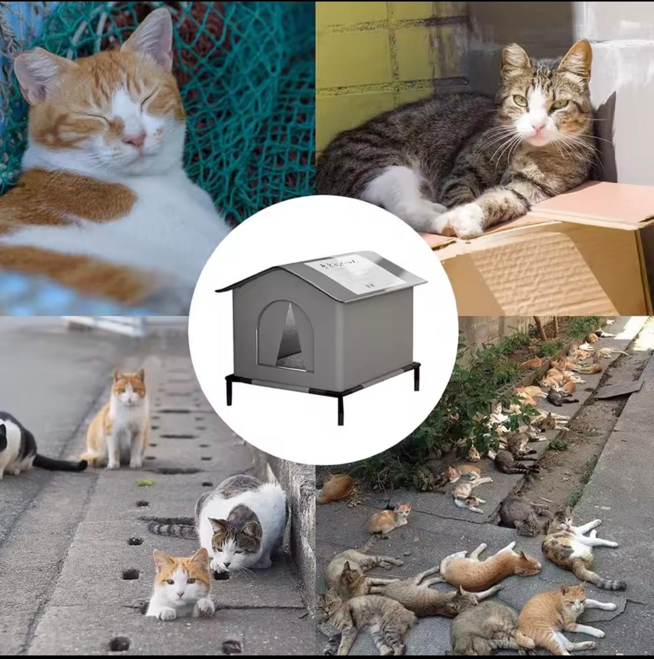 🐱 Waterproof Outdoor Cat House with Cooling Mat – Foldable Pet Shelter for Cats & Small Dogs