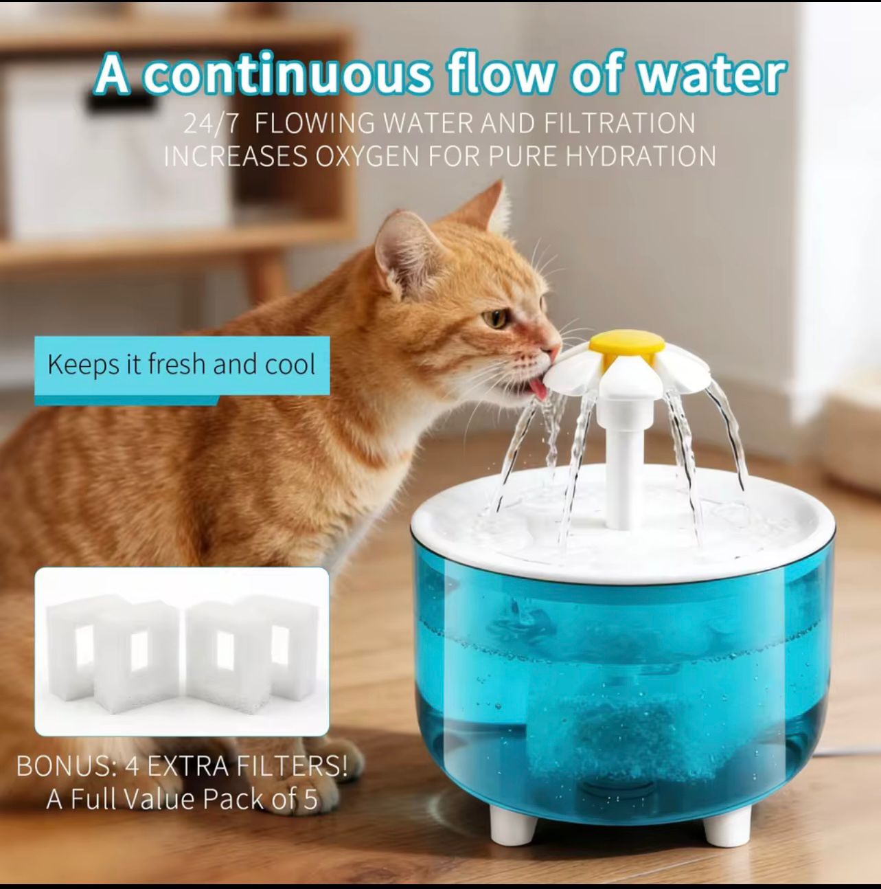 🐱 1200mL USB Pet Water Fountain with 4 Filters – Automatic Cat Water Dispenser